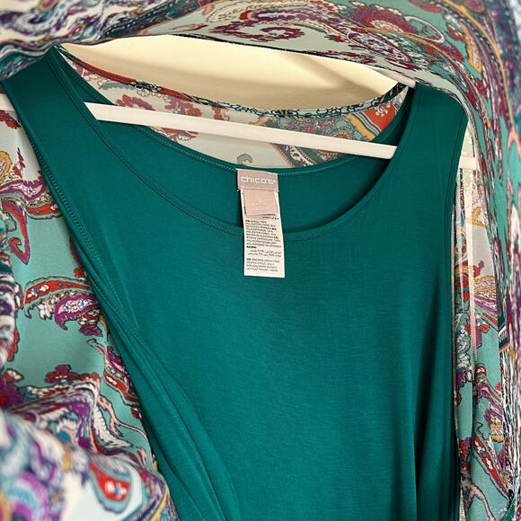 Chico's Lightweight Paisley Mesh Overlay 3/4 sleeve Top Size 2 Large - Picture 5 of 6